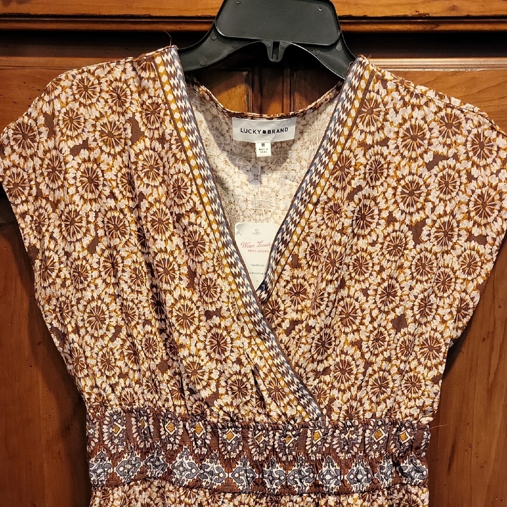 Lucky Brand/Dress/Brown and Cream Floral Wrap Dress/Medium